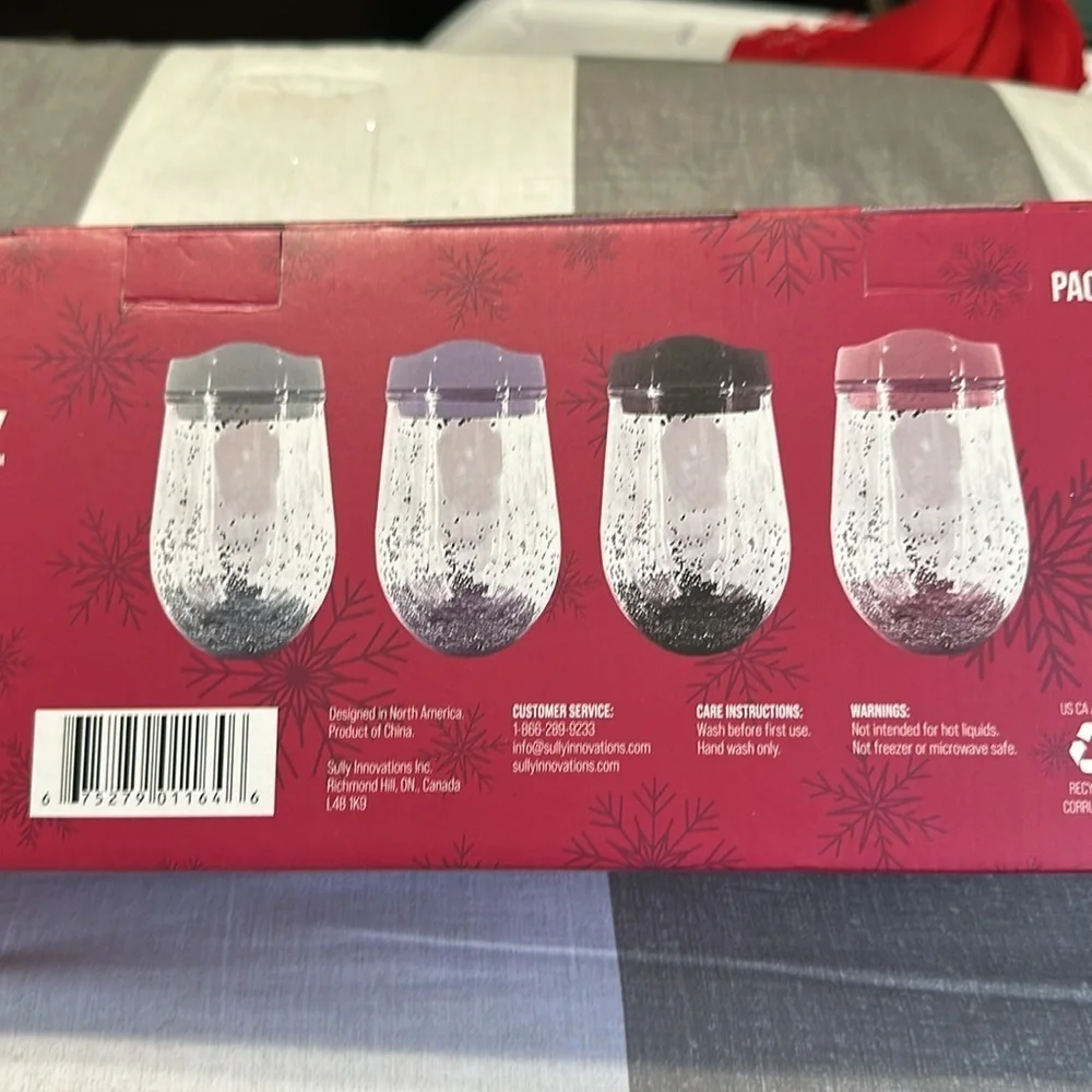 Double Wall Glitter Wine Tumbler 4 Pack Set Sully Innovations New